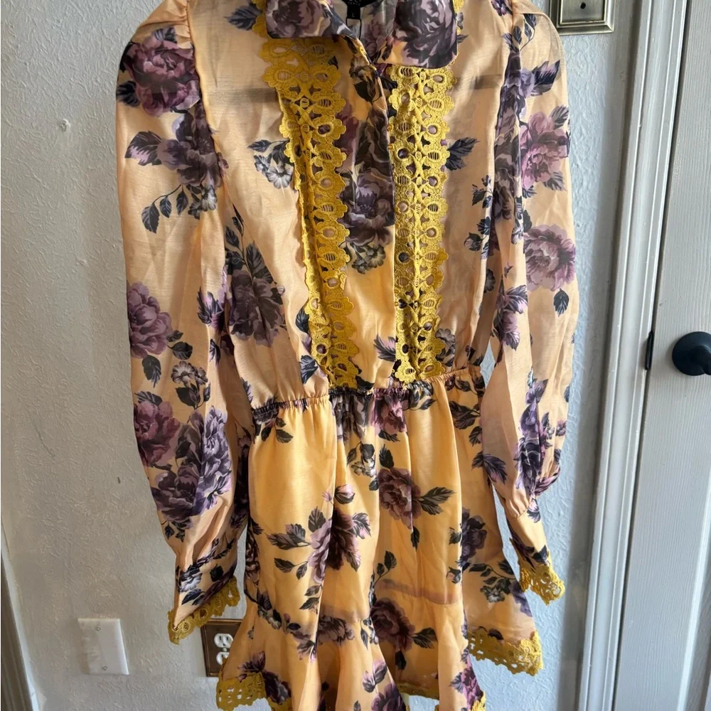 Beulah Yellow Floral Long Sleeve Dress‎